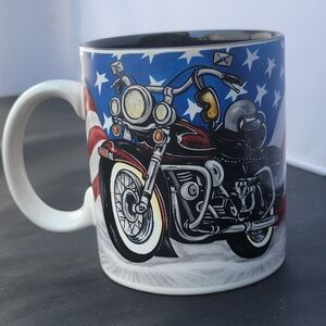 American Biker USA Flowers inc Balloons Motorcycle Mug